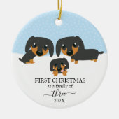 Eerste kerstfamilie van 3 Dachshund kerstmis Keramisch Ornament (Voorkant)