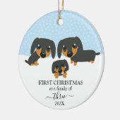 Eerste kerstfamilie van 3 Dachshund kerstmis Keramisch Ornament (Links)