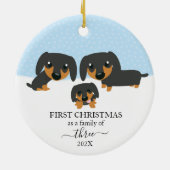 Eerste kerstfamilie van 3 Dachshund kerstmis Keramisch Ornament (Achterkant)