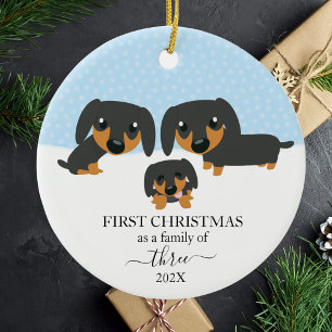 Eerste kerstfamilie van 3 Dachshund kerstmis Keramisch Ornament