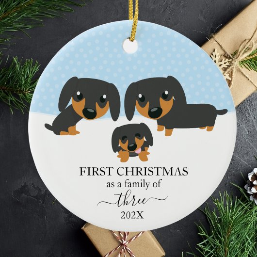 Eerste kerstfamilie van 3 Dachshund kerstmis Keramisch Ornament