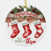 Eerste kerstfamilie van 3 hondennaamkousen keramisch ornament (Voorkant)