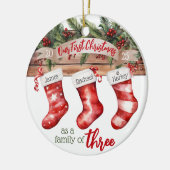 Eerste kerstfamilie van 3 hondennaamkousen keramisch ornament (Links)