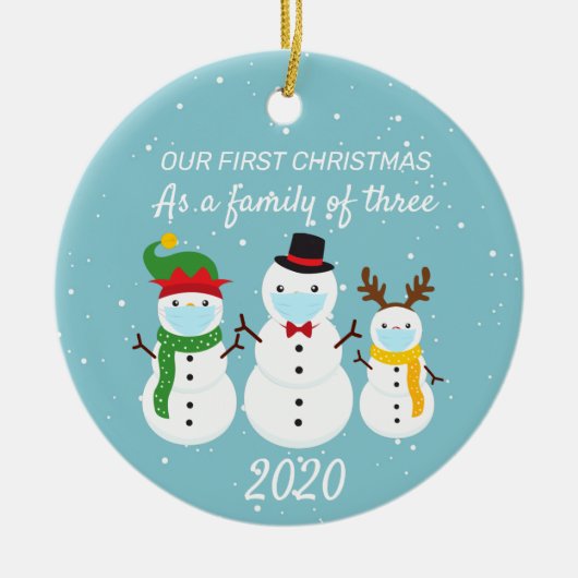 Eerste kerstfamilie van 3 Snowman 2020 Keramisch Ornament (Voorkant)