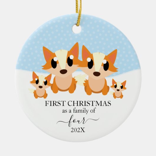Eerste kerstfamilie van 4 Fox kerstversiering Keramisch Ornament (Voorkant)
