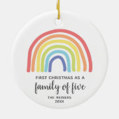 Eerste kerstfamilie van 5 gepersonaliseerde regenb keramisch ornament (Achterkant)