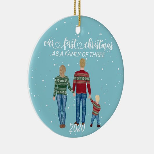 Eerste kerstfamilie van drie blade hair Girl Keramisch Ornament (Rechts)