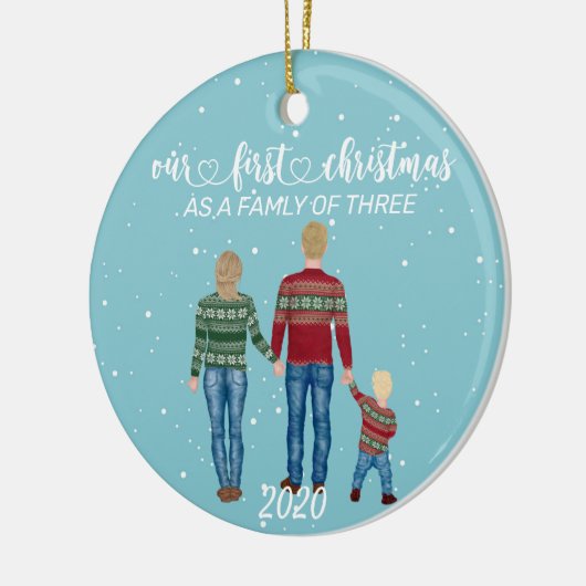 Eerste kerstfamilie van drie blade hair Girl Keramisch Ornament (Links)