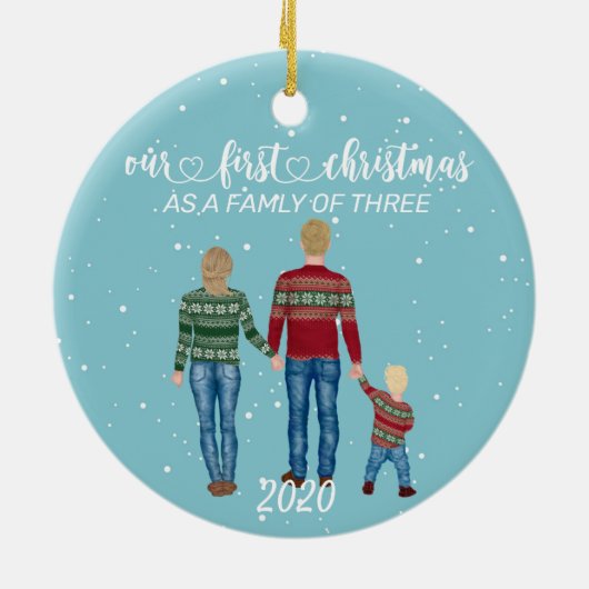 Eerste kerstfamilie van drie blade hair Girl Keramisch Ornament (Achterkant)