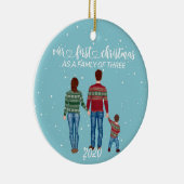 Eerste kerstfamilie van drie Brown Hair Boy Keramisch Ornament (Rechts)