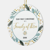 Eerste kerstfamilie van drie fotopasgeboren Baby Keramisch Ornament (Links)