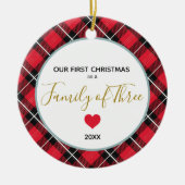 Eerste kerstfamilie van drie fotopasgeboren Baby Keramisch Ornament (Voorkant)