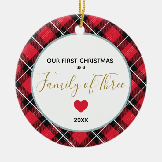 Eerste kerstfamilie van drie fotopasgeboren Baby Keramisch Ornament (Voorkant)