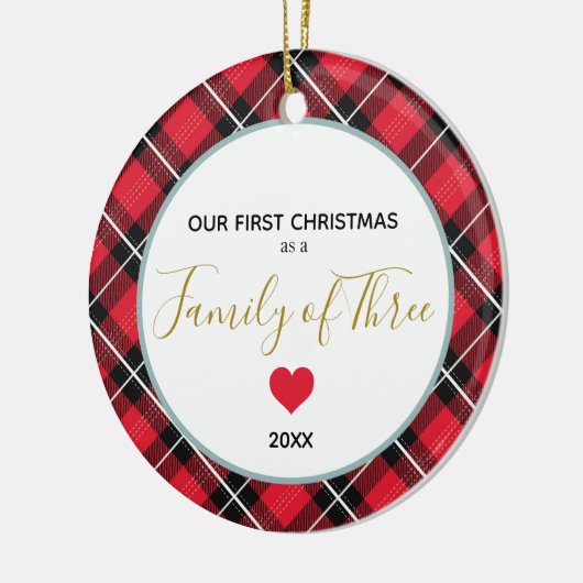 Eerste kerstfamilie van drie fotopasgeboren Baby Keramisch Ornament (Links)