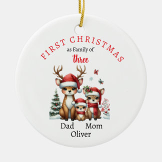 Eerste kerstfamilie van drie Keepsake-foto's Keramisch Ornament