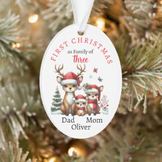 Eerste kerstfamilie van drie Keepsake-foto's Ornament