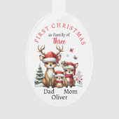 Eerste kerstfamilie van drie Keepsake-foto's Ornament (voorkant)