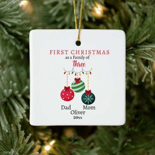 Eerste kerstfamilie van drie Photo Keepsake Keramisch Ornament (Boom)
