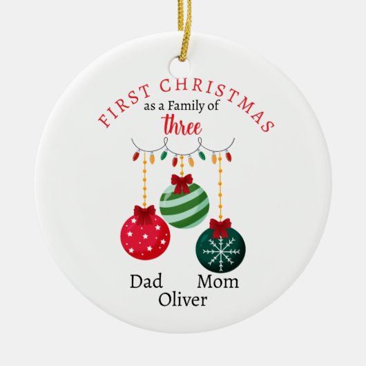 Eerste kerstfamilie van drie Photo Keepsake Keramisch Ornament (Voorkant)