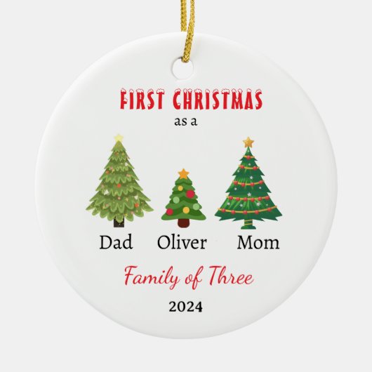 Eerste kerstfamilie van drie Photo Keepsake Keramisch Ornament (Voorkant)