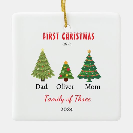 Eerste kerstfamilie van drie Photo Keepsake Keramisch Ornament (Voorkant)