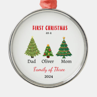 Eerste kerstfamilie van drie Photo Keepsake Metalen Ornament