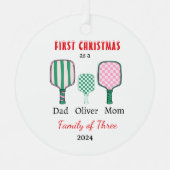 Eerste kerstfamilie van drie Photo Keepsake Metalen Ornament (Voorkant)