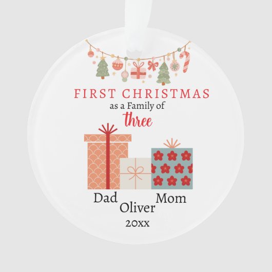 Eerste kerstfamilie van drie Photo Keepsake Ornament (voorkant)