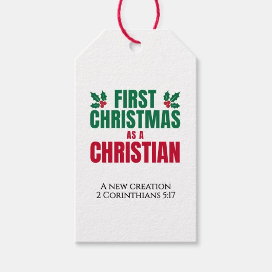 EERSTE KERSTFEES ALS CHRISTEN Nieuwe Gelovige Cadeaulabel (Voorkant)