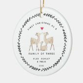 Eerste kerstfeest als een gezin van drie herten keramisch ornament (Links)
