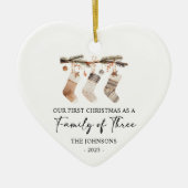 Eerste kerstfeest als een gezin van drie keramisch ornament (Voorkant)