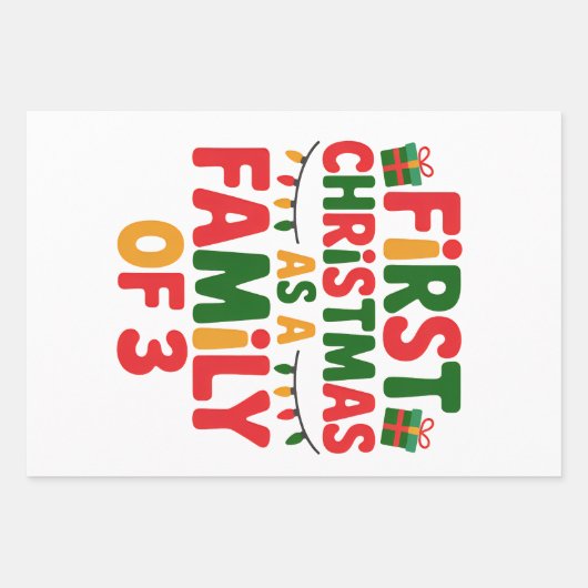 Eerste kerstfeest als gezin van 3 grappige bijpass inpakpapier vel (Voorkant)