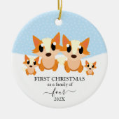 Eerste kerstfeest als gezin van 4 vos dier keramisch ornament (Voorkant)