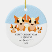 Eerste kerstfeest als gezin van 4 vos dier keramisch ornament (Achterkant)