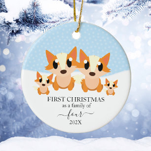Eerste kerstfeest als gezin van 4 vos dier keramisch ornament