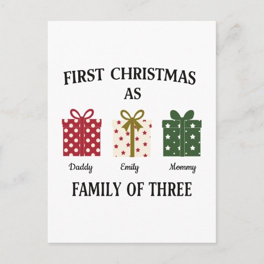 Eerste kerstfeest als gezin van drie cadeau briefkaart (Voorkant)