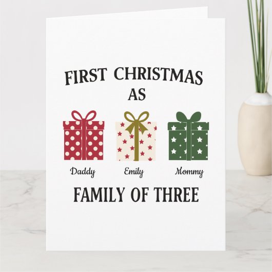 Eerste kerstfeest als gezin van drie cadeau kaart (Voorkant)