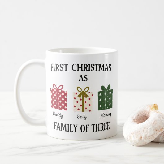 Eerste kerstfeest als gezin van drie cadeau koffiemok (Met donut)