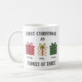 Eerste kerstfeest als gezin van drie cadeau koffiemok (Links)