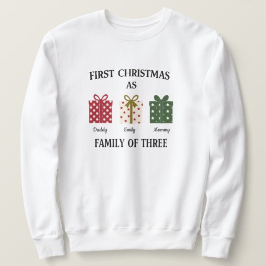 Eerste kerstfeest als gezin van drie cadeau trui (Design voorkant)