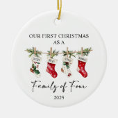 Eerste kerstfeest als gezin van vier keramisch ornament (Voorkant)