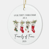 Eerste kerstfeest als gezin van vier keramisch ornament (Links)