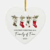 Eerste kerstfeest als gezin van vier keramisch ornament (Voorkant)