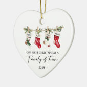 Eerste kerstfeest als gezin van vier keramisch ornament (Links)