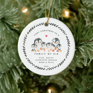Eerste kerstfeest als gezin van zes pinguïns Ceram Keramisch Ornament