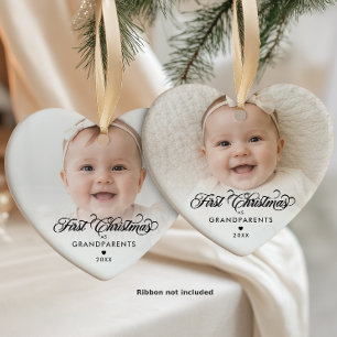 Eerste kerstfeest als grootouders 2 babyfoto's keramisch ornament