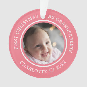 Eerste kerstfeest als grootouders 2 foto roze ornament