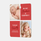 Eerste kerstfeest als grootouders foto rood metalen ornament (Voorkant links)