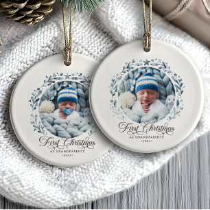 Eerste kerstfeest als grootouders uitsnede 2-foto keramisch ornament
