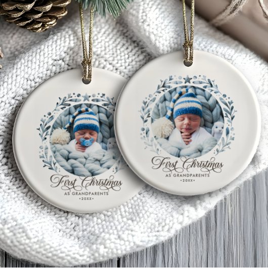 Eerste kerstfeest als grootouders uitsnede 2-foto keramisch ornament